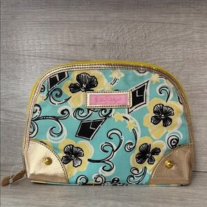 (Sold) Lilly Pulitzer Floral Cosmetic Bag - Gold Metallic Accents; Like New!